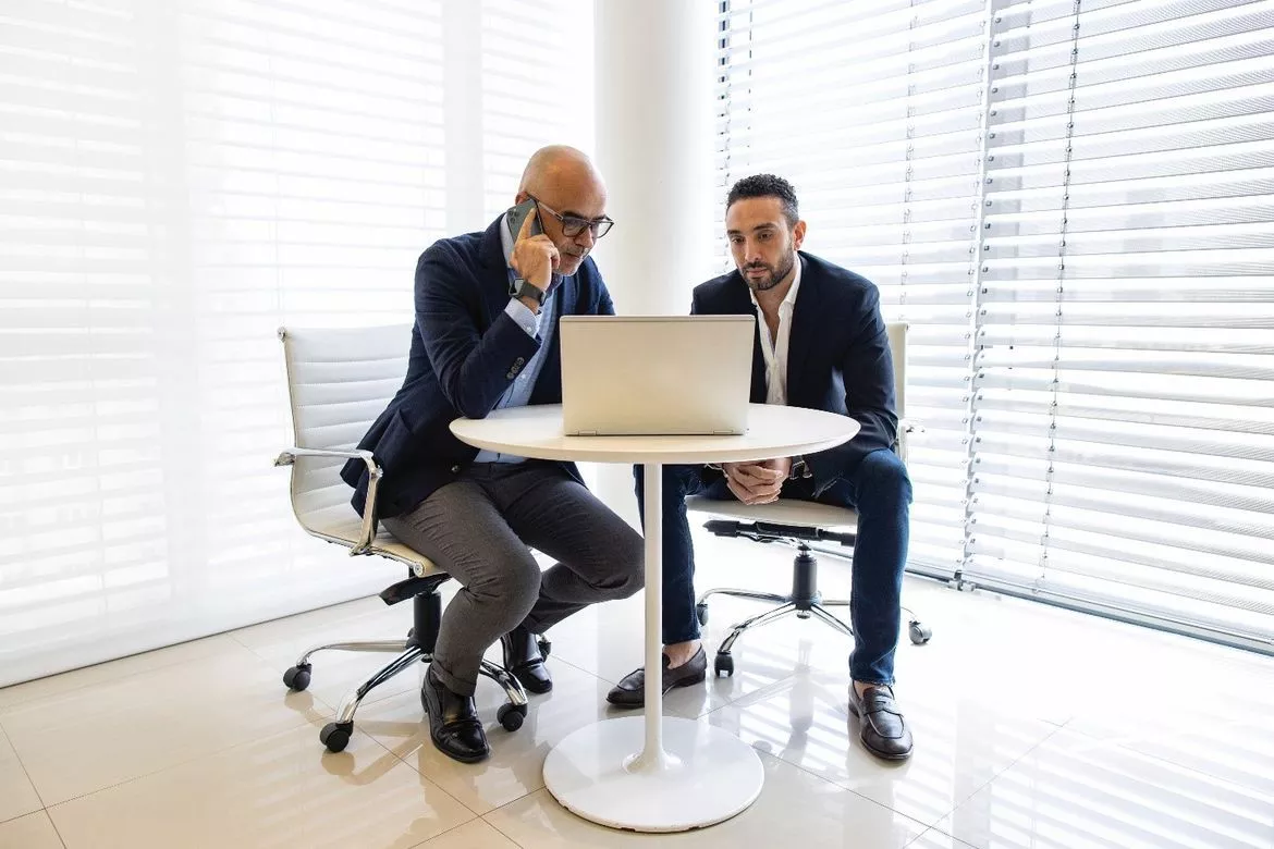 Two people participate meeting Two people participate meeting